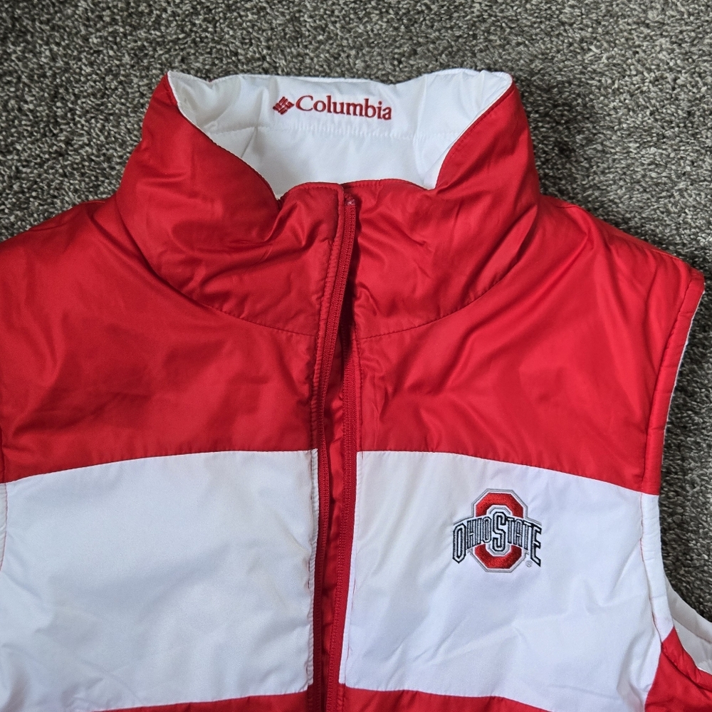 Columbia Reversible Puffer Vest White and Red Ohio State EUC size large - Picture 8 of 12